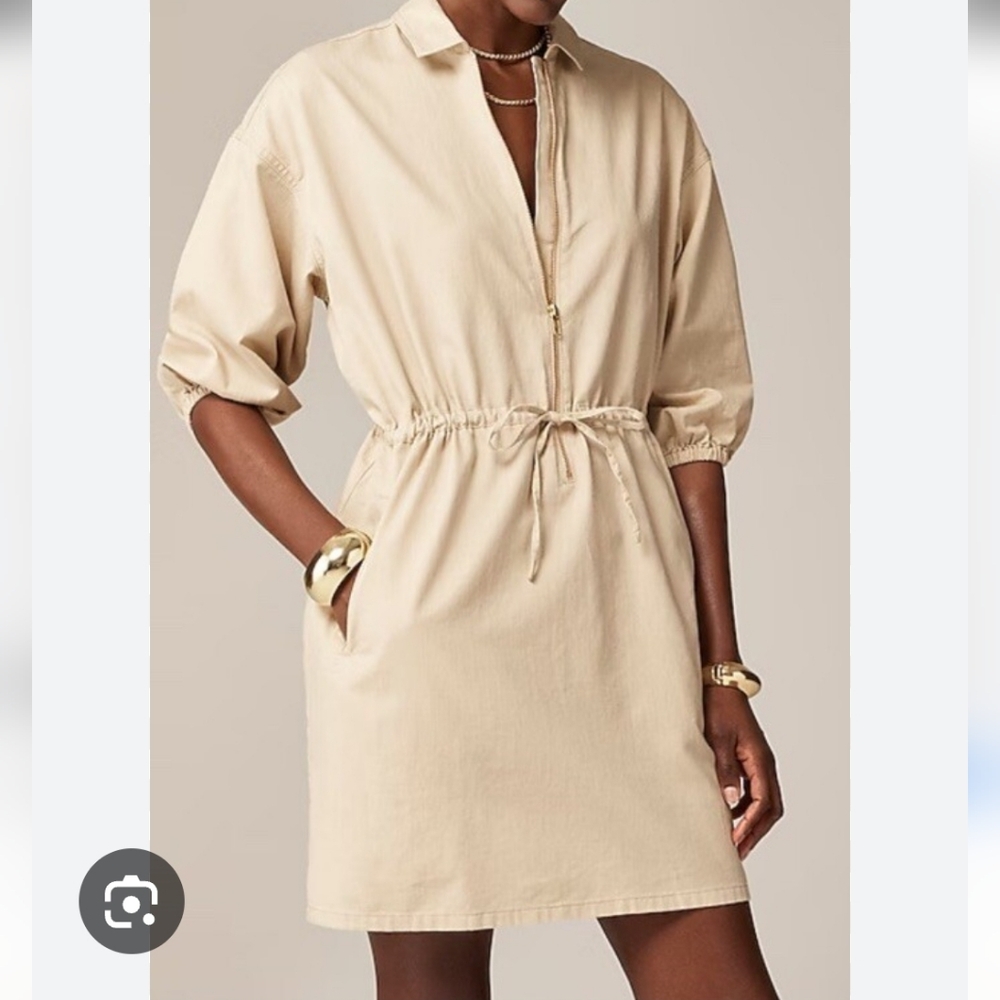 J. Crew Beige Drawstring Shirt Dress